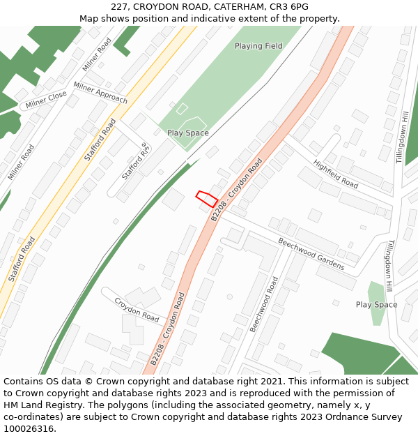 227, CROYDON ROAD, CATERHAM, CR3 6PG: Location map and indicative extent of plot