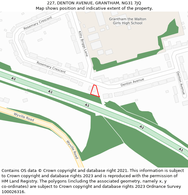 227, DENTON AVENUE, GRANTHAM, NG31 7JQ: Location map and indicative extent of plot