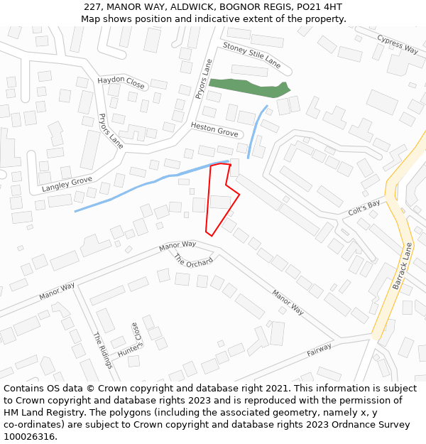 227, MANOR WAY, ALDWICK, BOGNOR REGIS, PO21 4HT: Location map and indicative extent of plot