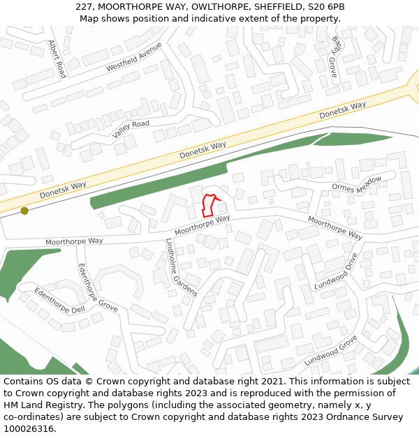 227, MOORTHORPE WAY, OWLTHORPE, SHEFFIELD, S20 6PB: Location map and indicative extent of plot