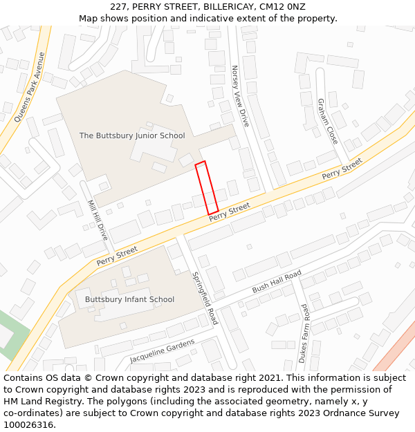 227, PERRY STREET, BILLERICAY, CM12 0NZ: Location map and indicative extent of plot