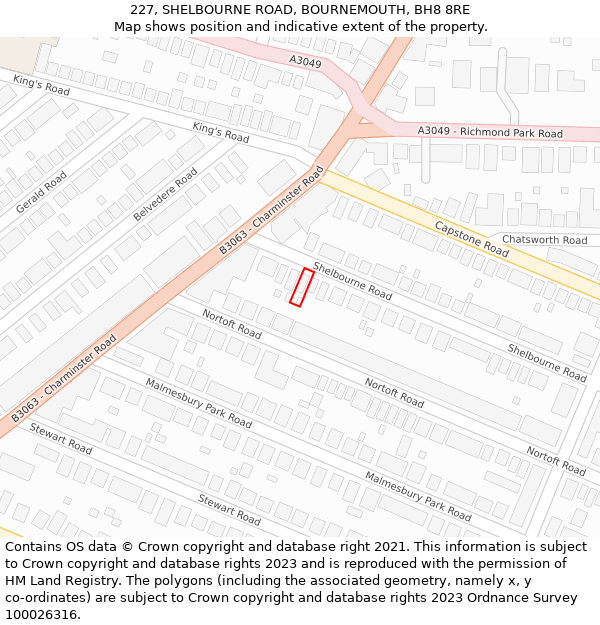 227, SHELBOURNE ROAD, BOURNEMOUTH, BH8 8RE: Location map and indicative extent of plot