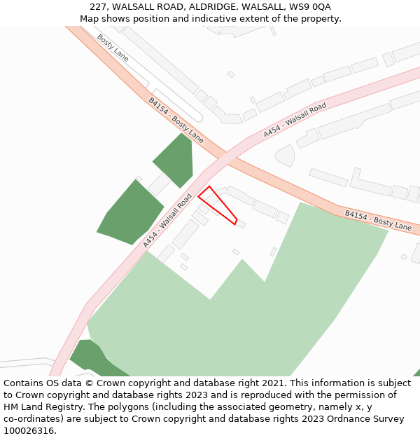 227, WALSALL ROAD, ALDRIDGE, WALSALL, WS9 0QA: Location map and indicative extent of plot