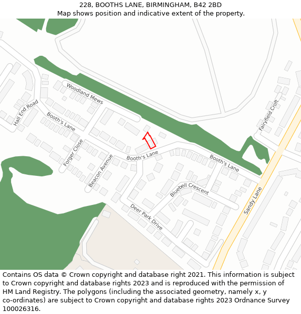 228, BOOTHS LANE, BIRMINGHAM, B42 2BD: Location map and indicative extent of plot