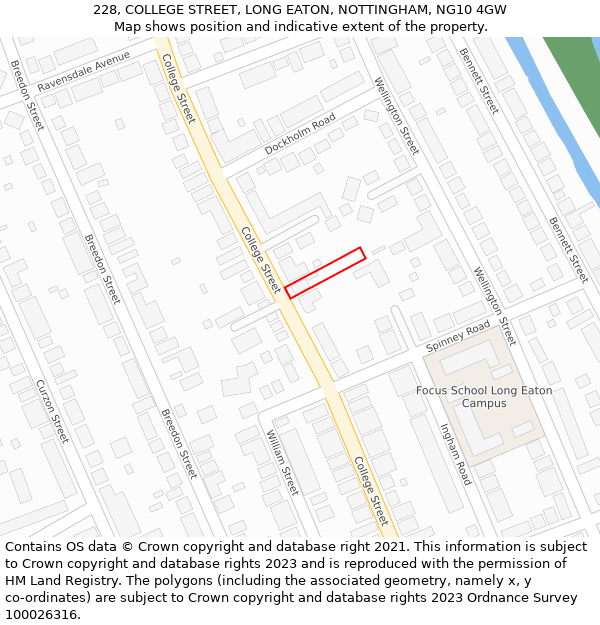 228, COLLEGE STREET, LONG EATON, NOTTINGHAM, NG10 4GW: Location map and indicative extent of plot