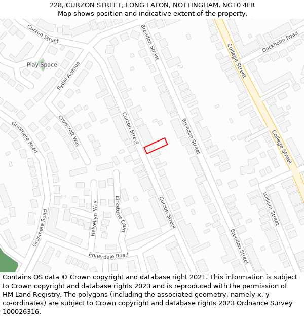 228, CURZON STREET, LONG EATON, NOTTINGHAM, NG10 4FR: Location map and indicative extent of plot