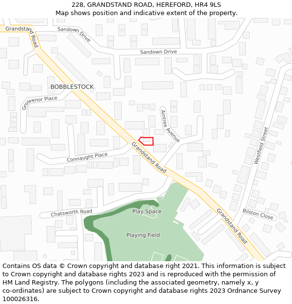 228, GRANDSTAND ROAD, HEREFORD, HR4 9LS: Location map and indicative extent of plot
