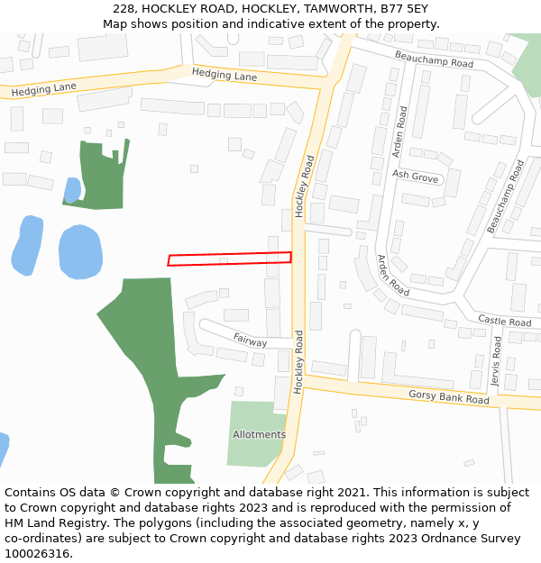 228, HOCKLEY ROAD, HOCKLEY, TAMWORTH, B77 5EY: Location map and indicative extent of plot