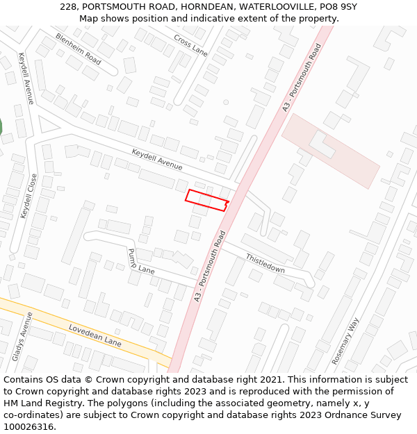 228, PORTSMOUTH ROAD, HORNDEAN, WATERLOOVILLE, PO8 9SY: Location map and indicative extent of plot