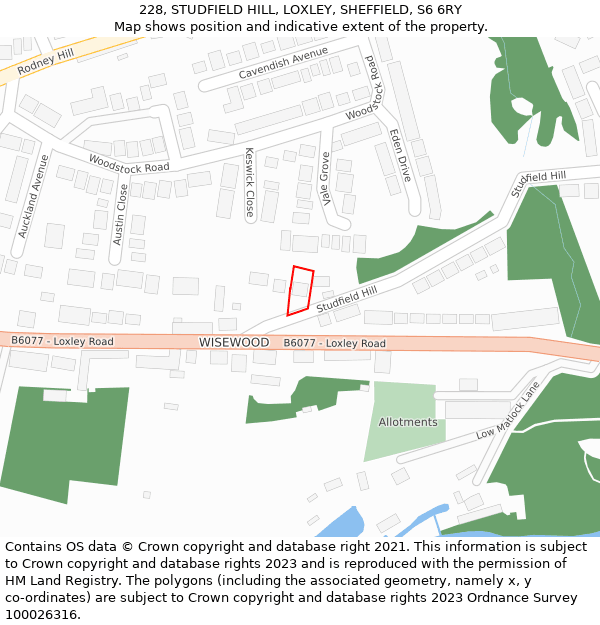 228, STUDFIELD HILL, LOXLEY, SHEFFIELD, S6 6RY: Location map and indicative extent of plot
