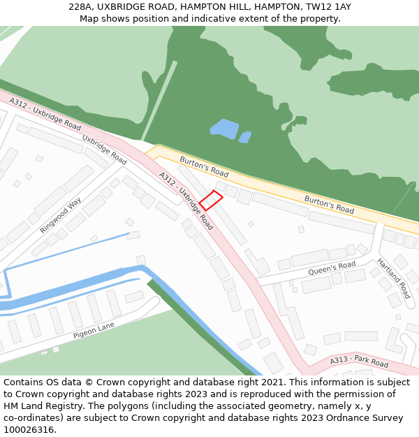 228A, UXBRIDGE ROAD, HAMPTON HILL, HAMPTON, TW12 1AY: Location map and indicative extent of plot
