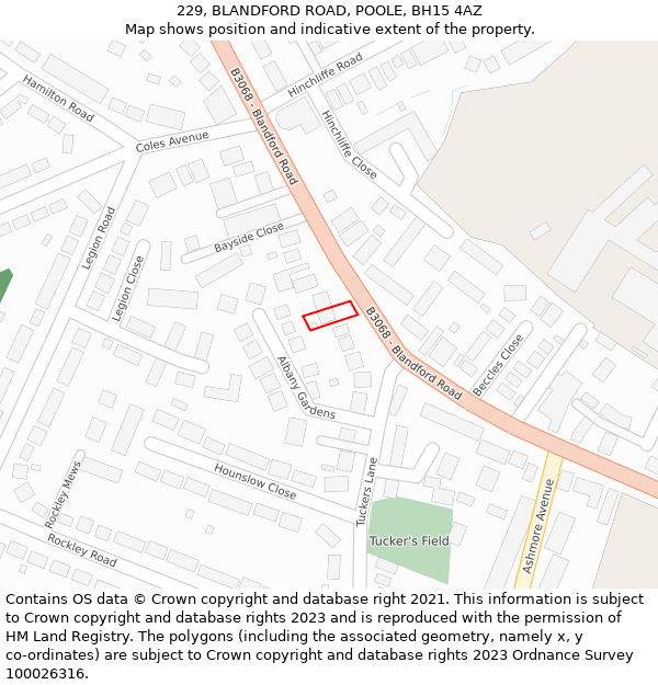 229, BLANDFORD ROAD, POOLE, BH15 4AZ: Location map and indicative extent of plot
