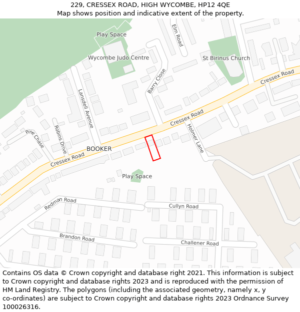 229, CRESSEX ROAD, HIGH WYCOMBE, HP12 4QE: Location map and indicative extent of plot