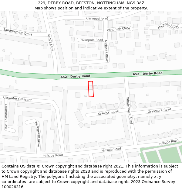 229, DERBY ROAD, BEESTON, NOTTINGHAM, NG9 3AZ: Location map and indicative extent of plot