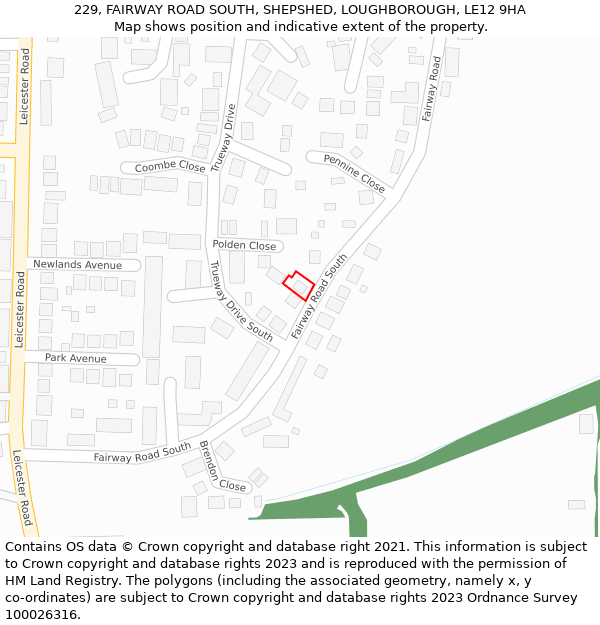 229, FAIRWAY ROAD SOUTH, SHEPSHED, LOUGHBOROUGH, LE12 9HA: Location map and indicative extent of plot