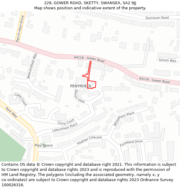 229, GOWER ROAD, SKETTY, SWANSEA, SA2 9JJ: Location map and indicative extent of plot