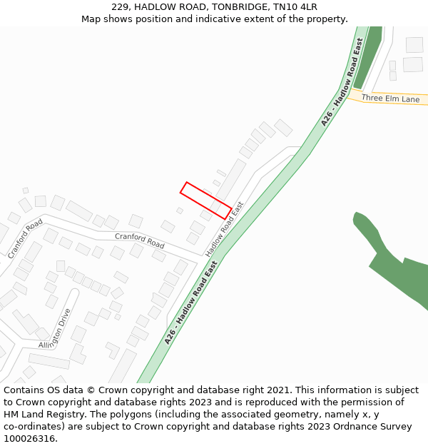 229, HADLOW ROAD, TONBRIDGE, TN10 4LR: Location map and indicative extent of plot