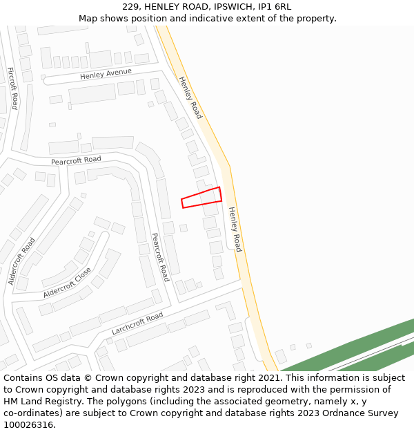 229, HENLEY ROAD, IPSWICH, IP1 6RL: Location map and indicative extent of plot