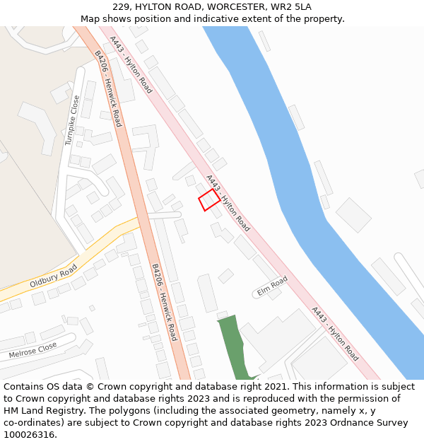 229, HYLTON ROAD, WORCESTER, WR2 5LA: Location map and indicative extent of plot