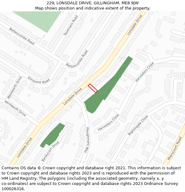 229, LONSDALE DRIVE, GILLINGHAM, ME8 9JW: Location map and indicative extent of plot