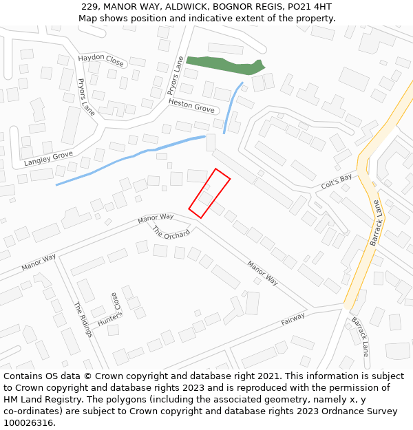 229, MANOR WAY, ALDWICK, BOGNOR REGIS, PO21 4HT: Location map and indicative extent of plot