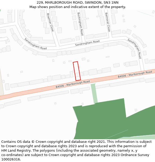 229, MARLBOROUGH ROAD, SWINDON, SN3 1NN: Location map and indicative extent of plot