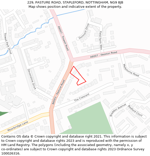 229, PASTURE ROAD, STAPLEFORD, NOTTINGHAM, NG9 8JB: Location map and indicative extent of plot