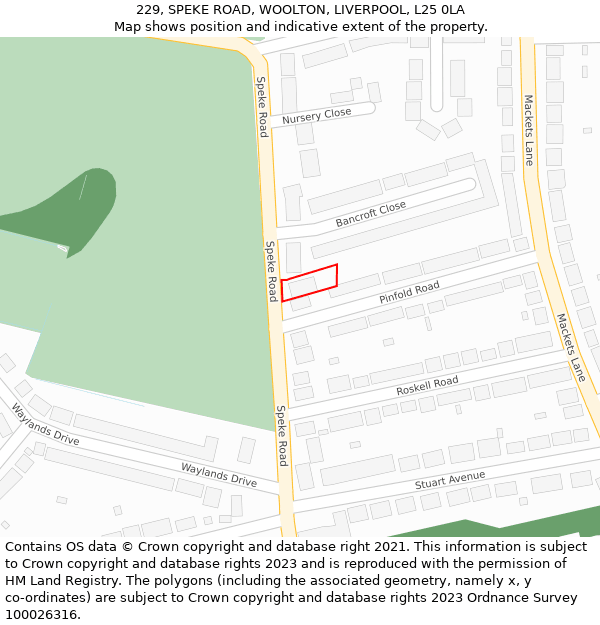 229, SPEKE ROAD, WOOLTON, LIVERPOOL, L25 0LA: Location map and indicative extent of plot