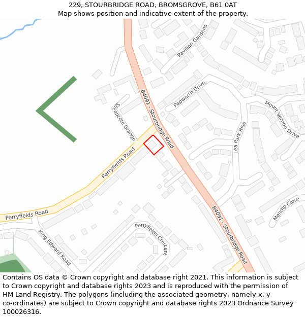 229, STOURBRIDGE ROAD, BROMSGROVE, B61 0AT: Location map and indicative extent of plot