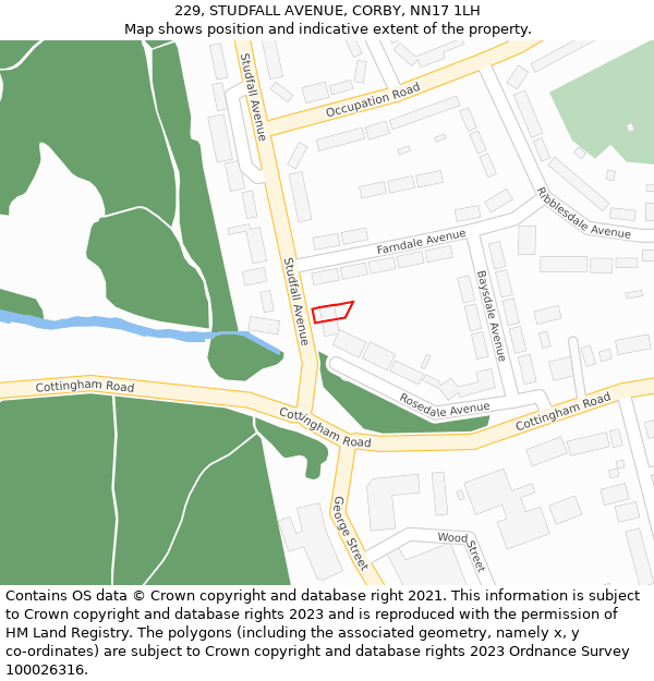 229, STUDFALL AVENUE, CORBY, NN17 1LH: Location map and indicative extent of plot