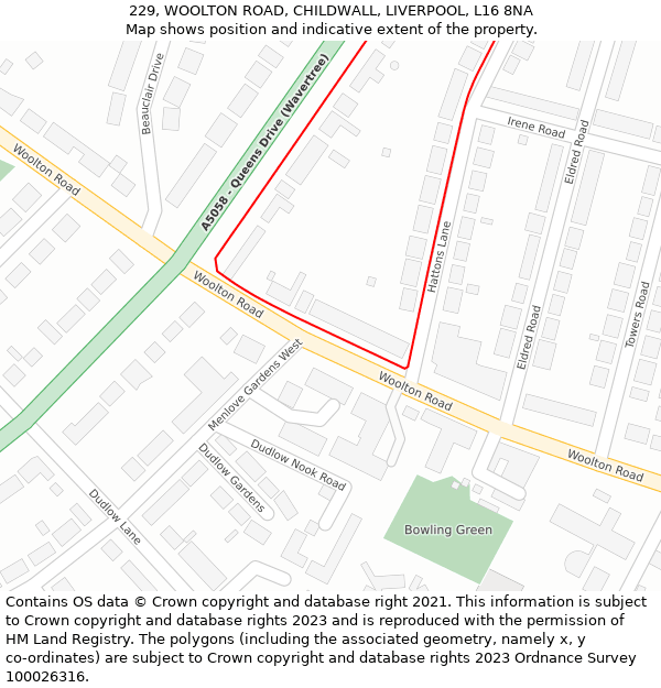 229, WOOLTON ROAD, CHILDWALL, LIVERPOOL, L16 8NA: Location map and indicative extent of plot