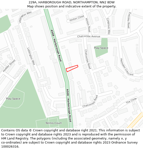 229A, HARBOROUGH ROAD, NORTHAMPTON, NN2 8DW: Location map and indicative extent of plot
