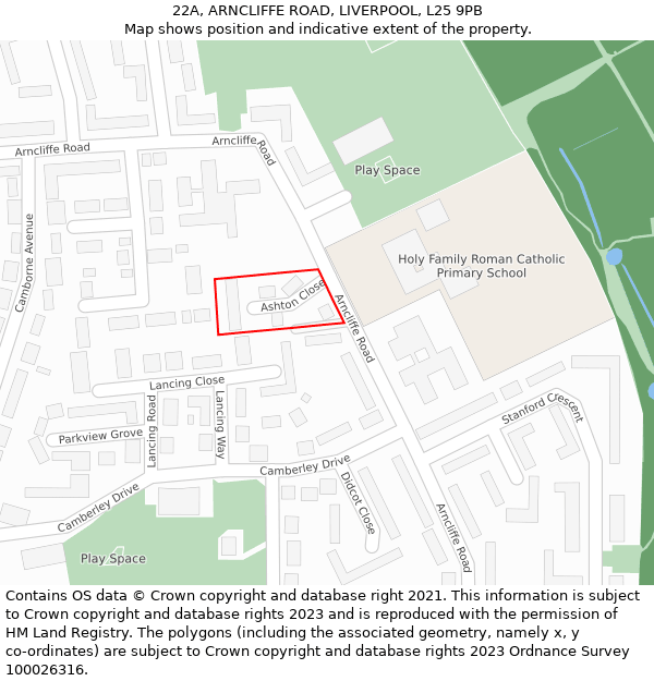22A, ARNCLIFFE ROAD, LIVERPOOL, L25 9PB: Location map and indicative extent of plot