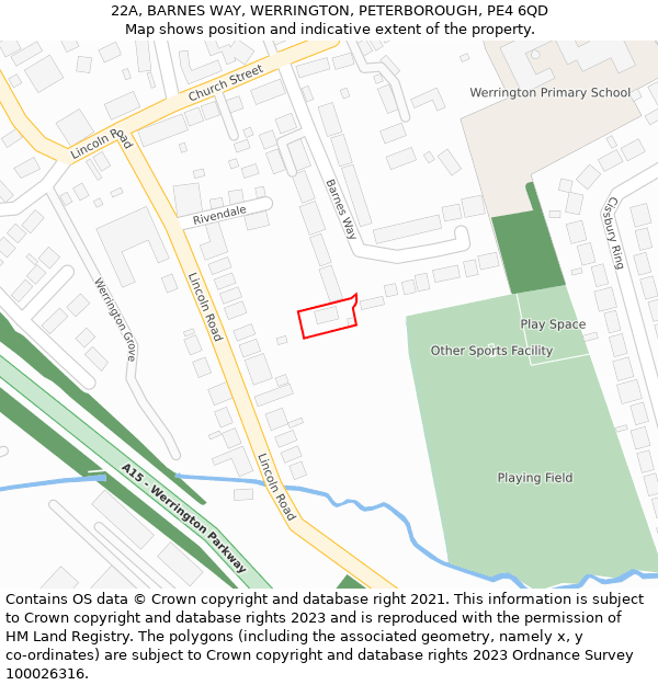 22A, BARNES WAY, WERRINGTON, PETERBOROUGH, PE4 6QD: Location map and indicative extent of plot