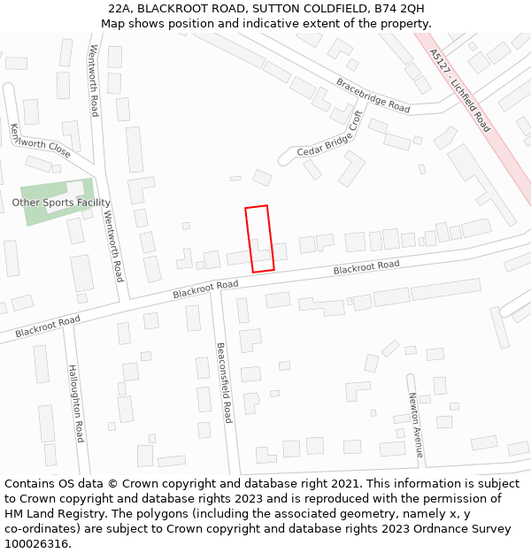 22A, BLACKROOT ROAD, SUTTON COLDFIELD, B74 2QH: Location map and indicative extent of plot