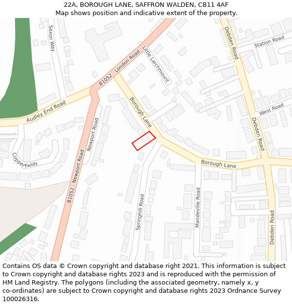 22A, BOROUGH LANE, SAFFRON WALDEN, CB11 4AF: Location map and indicative extent of plot