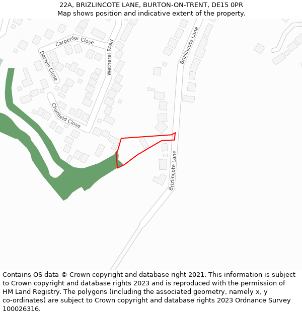 22A, BRIZLINCOTE LANE, BURTON-ON-TRENT, DE15 0PR: Location map and indicative extent of plot