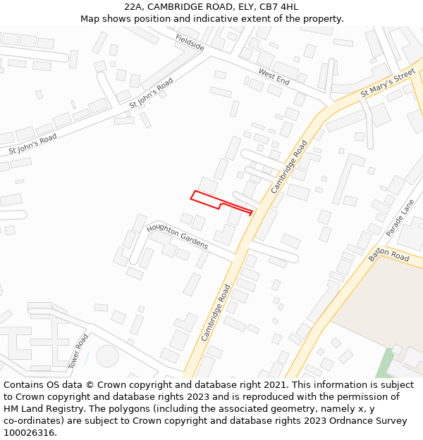 22A, CAMBRIDGE ROAD, ELY, CB7 4HL: Location map and indicative extent of plot