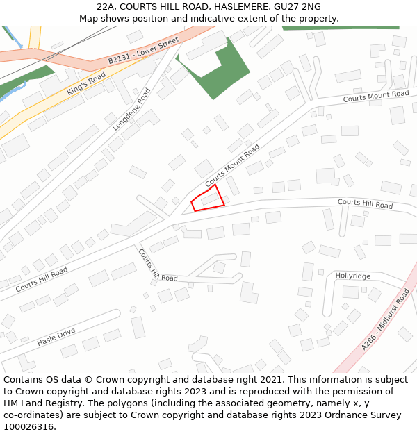 22A, COURTS HILL ROAD, HASLEMERE, GU27 2NG: Location map and indicative extent of plot
