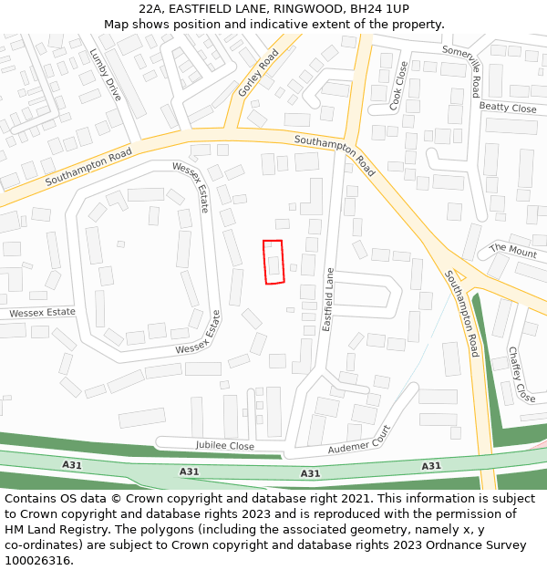 22A, EASTFIELD LANE, RINGWOOD, BH24 1UP: Location map and indicative extent of plot