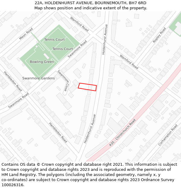 22A, HOLDENHURST AVENUE, BOURNEMOUTH, BH7 6RD: Location map and indicative extent of plot
