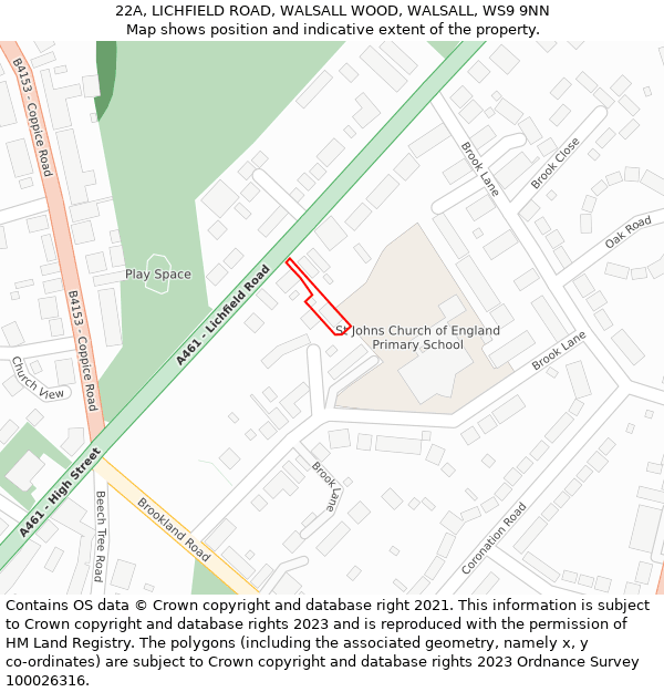 22A, LICHFIELD ROAD, WALSALL WOOD, WALSALL, WS9 9NN: Location map and indicative extent of plot