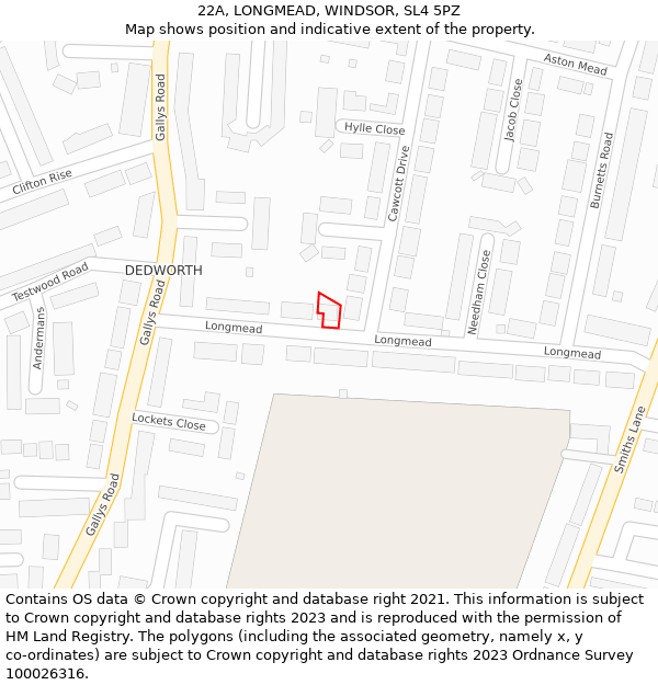 22A, LONGMEAD, WINDSOR, SL4 5PZ: Location map and indicative extent of plot