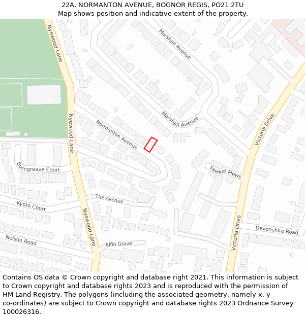 22A, NORMANTON AVENUE, BOGNOR REGIS, PO21 2TU: Location map and indicative extent of plot