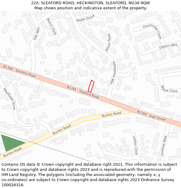 22A, SLEAFORD ROAD, HECKINGTON, SLEAFORD, NG34 9QW: Location map and indicative extent of plot