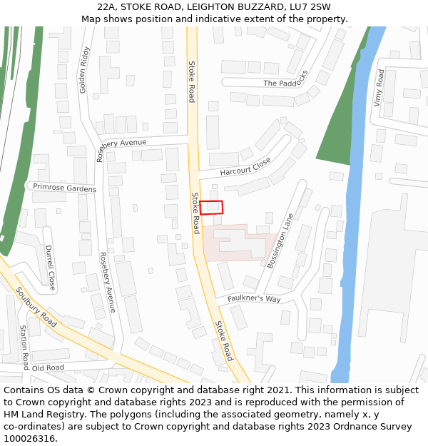 22A, STOKE ROAD, LEIGHTON BUZZARD, LU7 2SW: Location map and indicative extent of plot