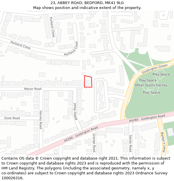 23, ABBEY ROAD, BEDFORD, MK41 9LG: Location map and indicative extent of plot