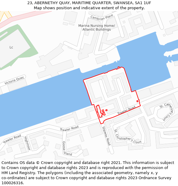 23, ABERNETHY QUAY, MARITIME QUARTER, SWANSEA, SA1 1UF: Location map and indicative extent of plot