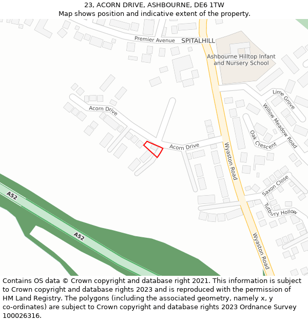 23, ACORN DRIVE, ASHBOURNE, DE6 1TW: Location map and indicative extent of plot