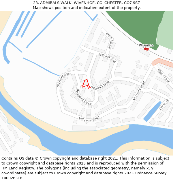 23, ADMIRALS WALK, WIVENHOE, COLCHESTER, CO7 9SZ: Location map and indicative extent of plot